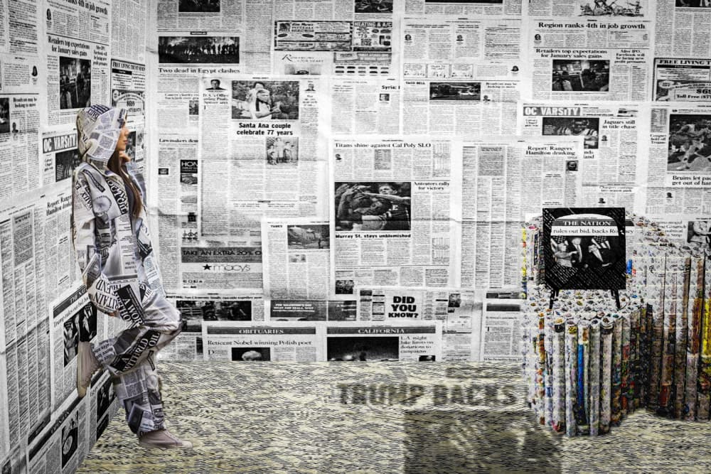 Woman in Newspaper Room by Ciupureanu Dan — canvas wall art