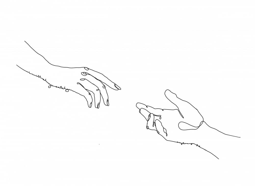 Minimalist Hands Reaching by Hanna Lee Tidd — canvas wall art