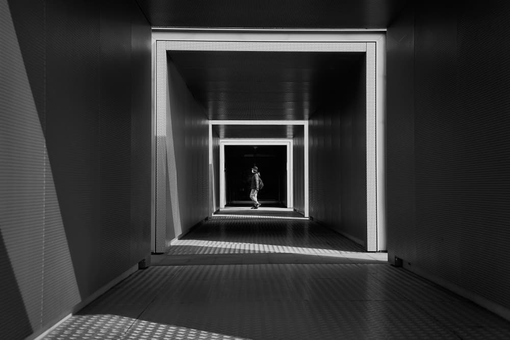 Lone Figure In Corridor by MingLun Tsai (蔡明倫) — canvas wall art