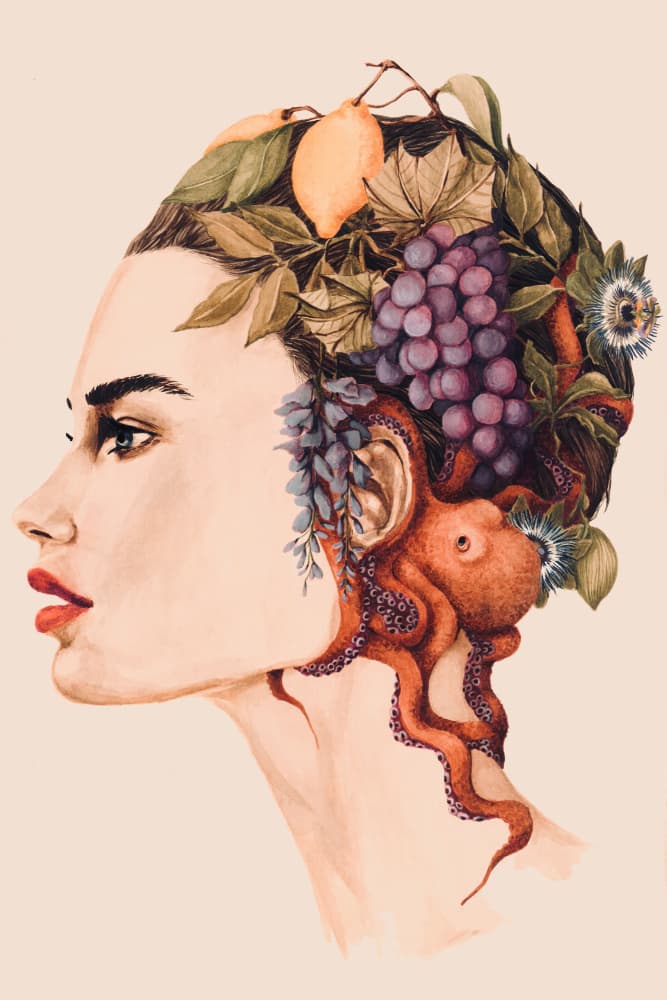 Surreal Woman Octopus Portrait by Sophia Novosel — canvas wall art