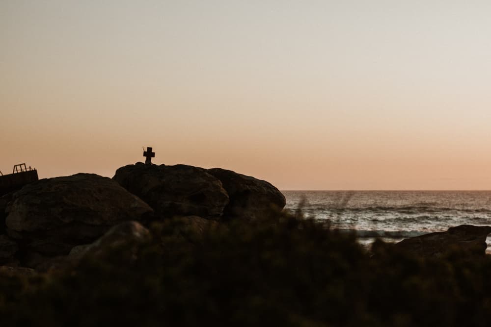 Coastal Cross Golden Hour by Megan Shone — canvas wall art