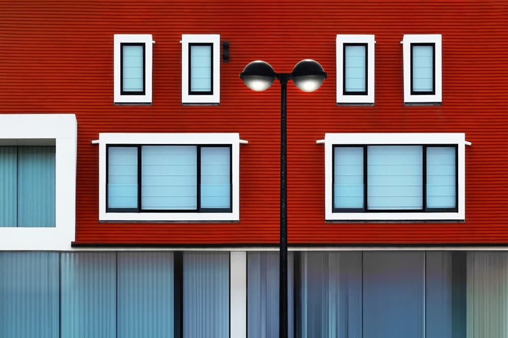 Red Building Geometry by Hans-Wolfgang Hawerkamp — canvas wall art