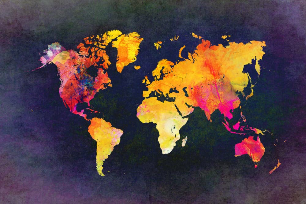 Colorful Abstract World Map by Justyna Jaszke — canvas wall art