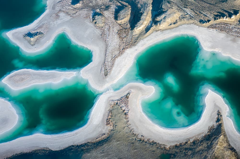 Winding Turquoise Salt Lakes by Irene Wu — canvas wall art