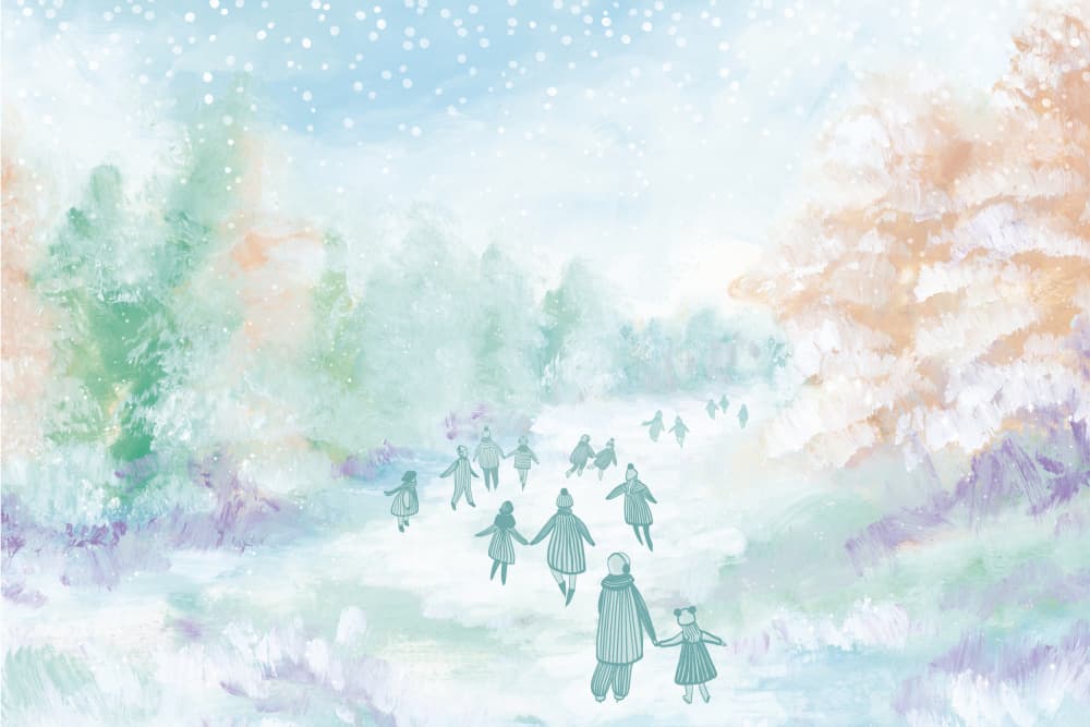 Winter Family Walk by Rosana Laiz Blursbyai — canvas wall art