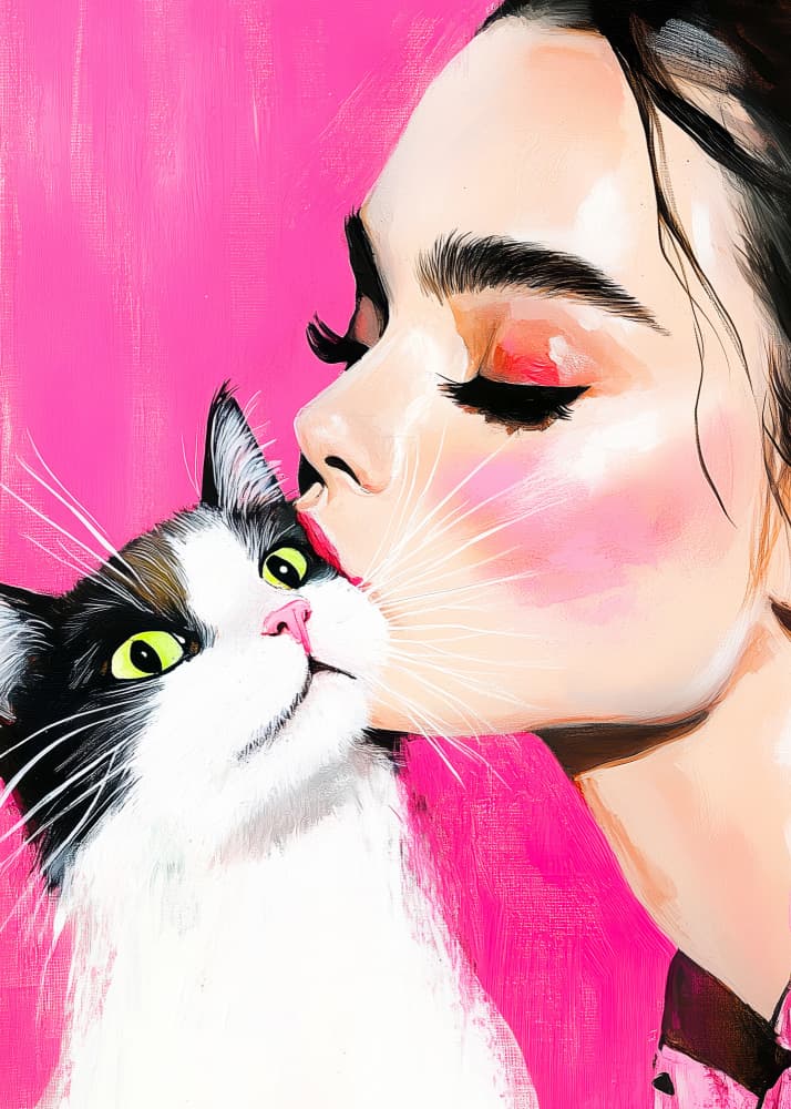 Pink Cat Kiss by Justyna Jaszke — canvas wall art