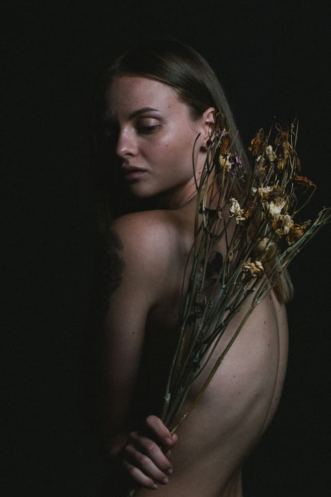 Pensive Woman Dark Flowers by Artem Vasilenko — canvas wall art