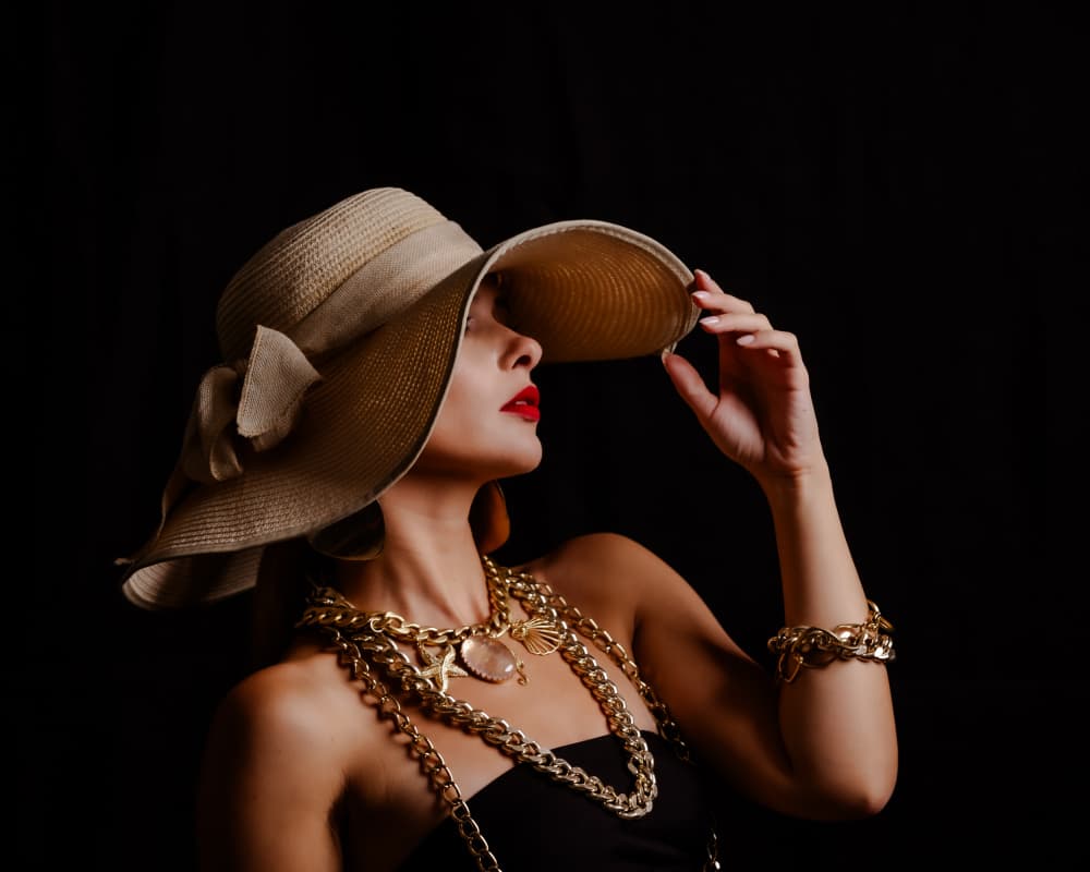 Glamorous Woman Gold Hat by Gila Koller — canvas wall art