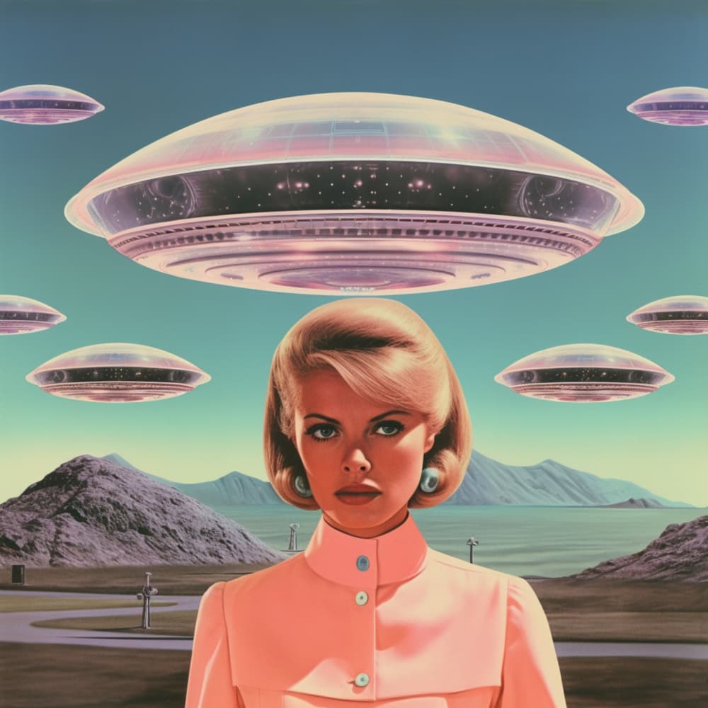Retro Alien Encounter by Samantha Hearn — canvas wall art