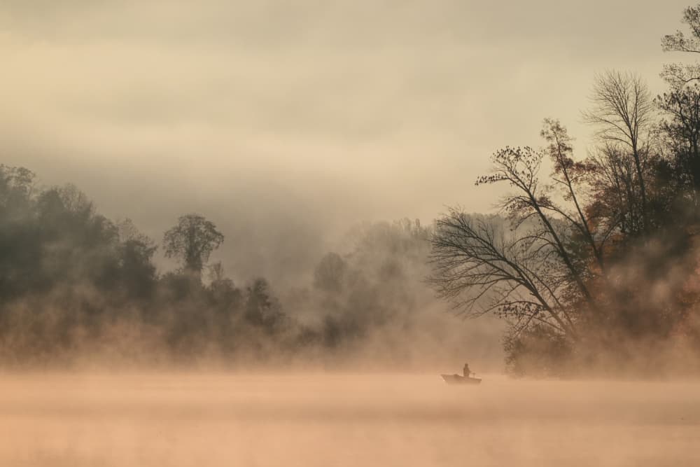 Misty Morning Fisherman by Eric Zhang — canvas wall art