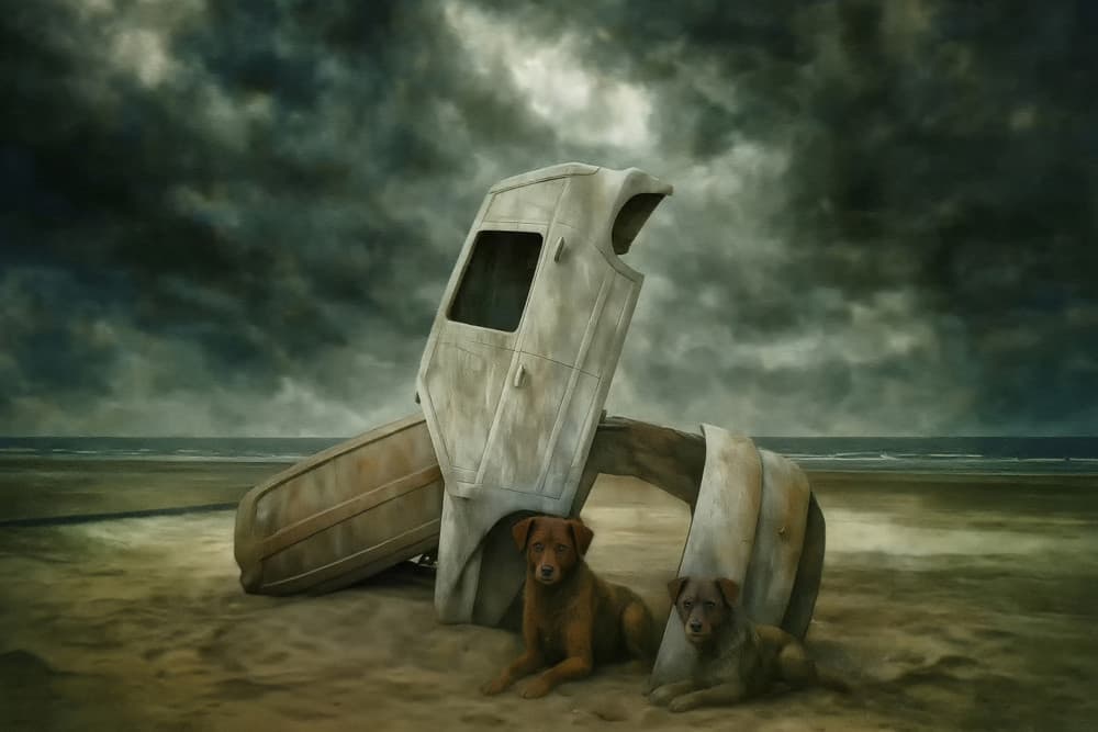 Stormy Beach Dogs by Yvette Depaepe — canvas wall art