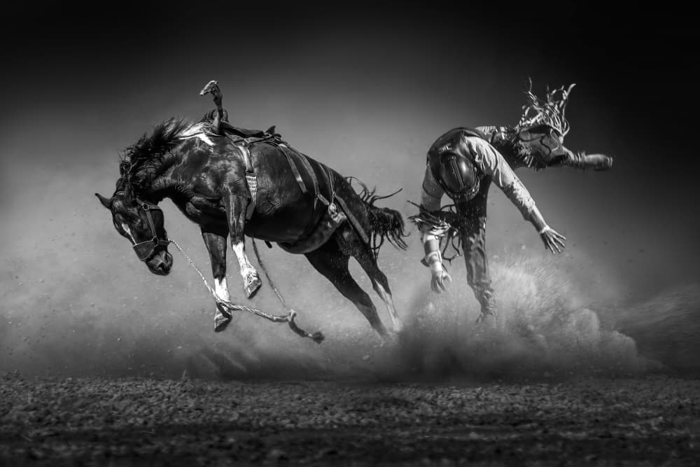 Cowboy Bucking Horse by Irene Wu — canvas wall art