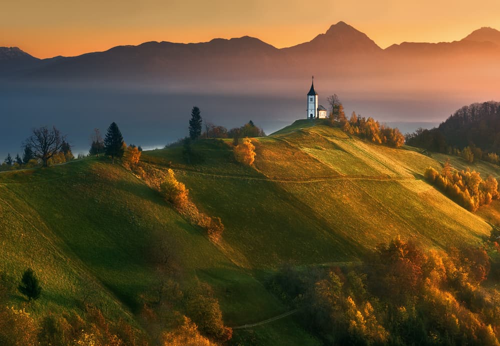 Golden Hillside Church by Krzysztof Browko — canvas wall art