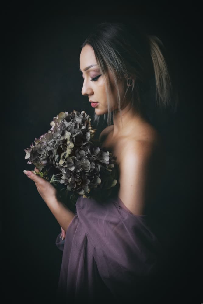 Pensive Woman Muted Flowers by Christian Kurz — canvas wall art