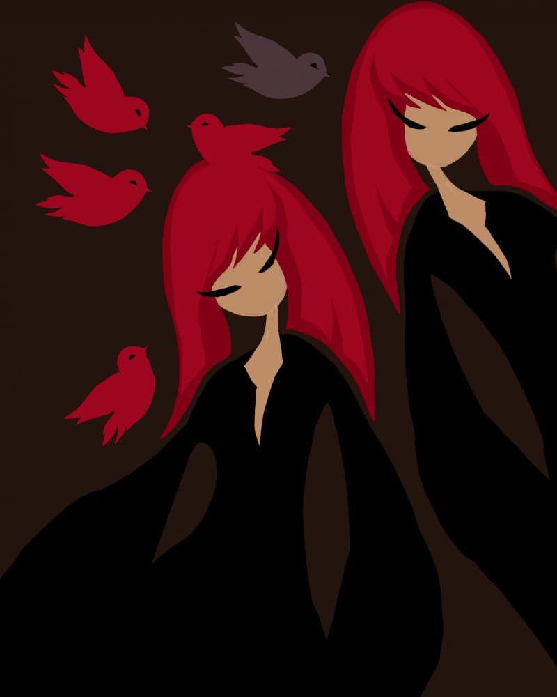 Red Hair Birds by Josie George — canvas wall art