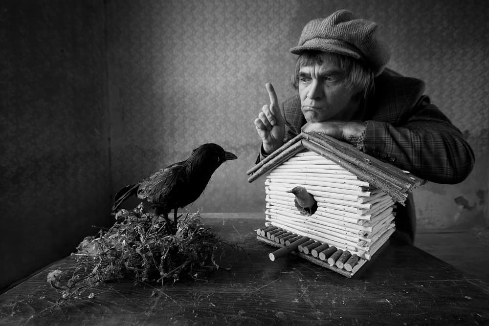 Old Man Crow Birdhouse by mario grobenski - psychodaddy — canvas wall art