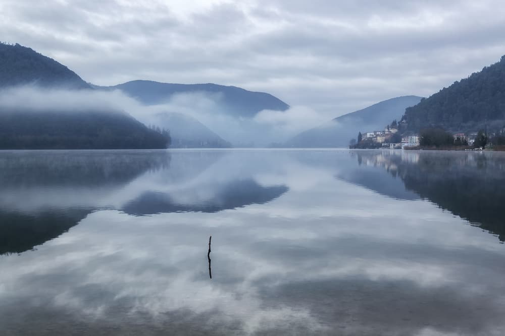 Misty Mountain Lake by Riccardo Lucidi — canvas wall art