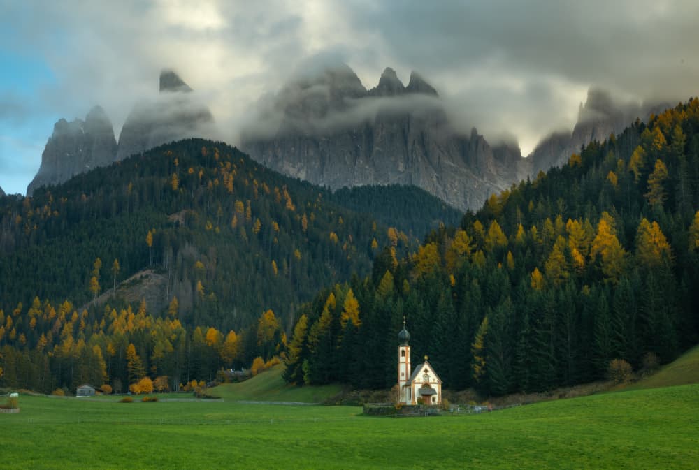 Autumn Dolomite Church by Lazar Ioan Ovidiu — canvas wall art