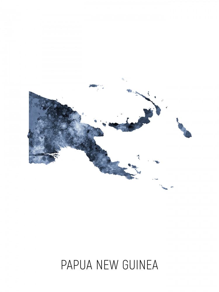 Papua New Guinea Watercolor Map by Michael Tompsett — canvas wall art