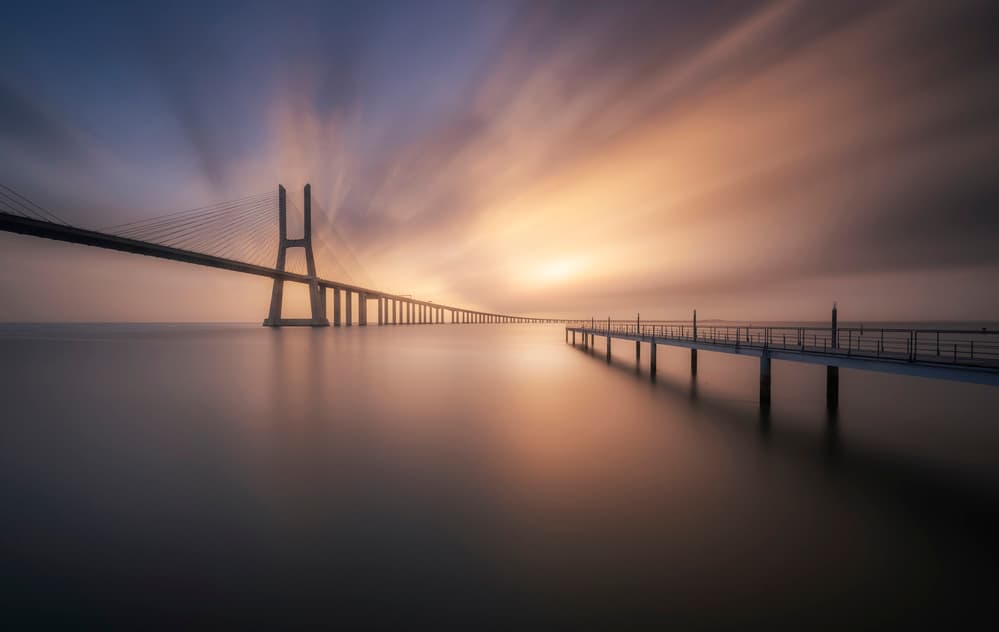 Misty Bridge Sunrise by Jorge Ruiz Dueso — canvas wall art