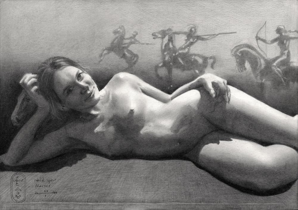 Reclining Nude With Riders by Corné Akkers — canvas wall art