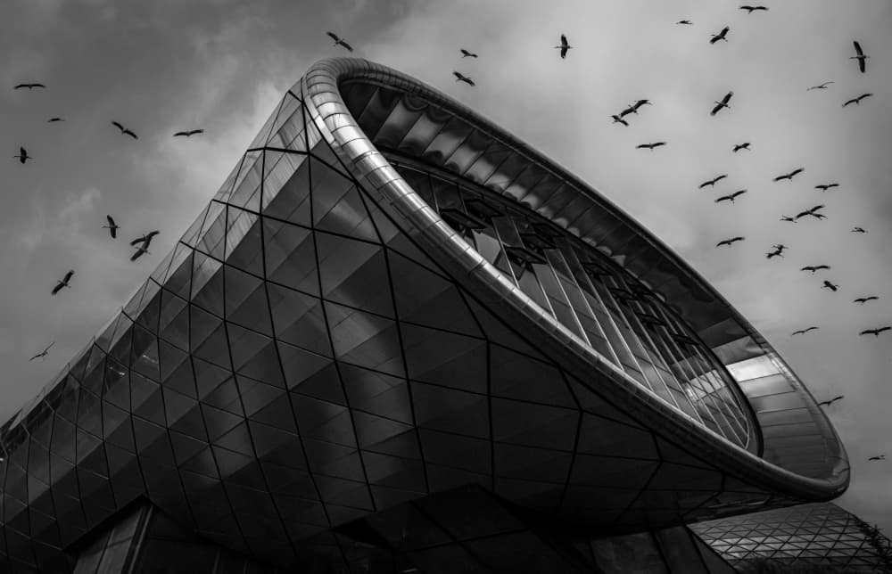 Geometric Building Dark Sky by Isam Telhami — canvas wall art