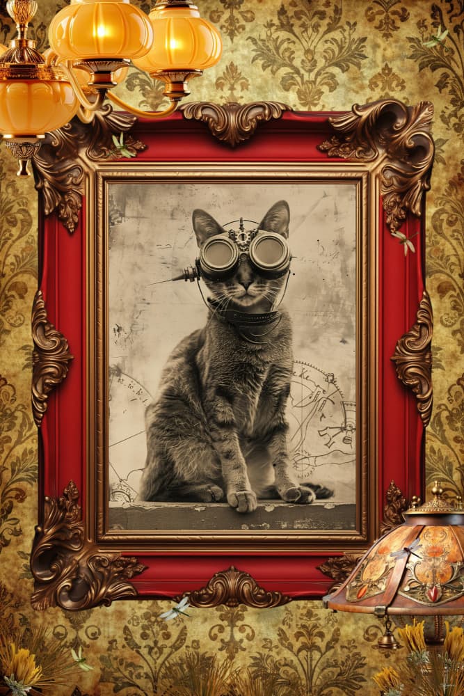 Steampunk Cat Portrait by Sue Skellern — canvas wall art