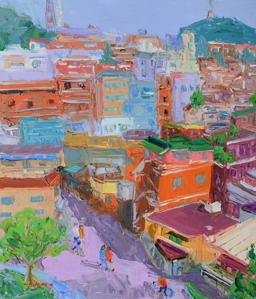 Vibrant Hillside City by Jukyong Park — canvas wall art