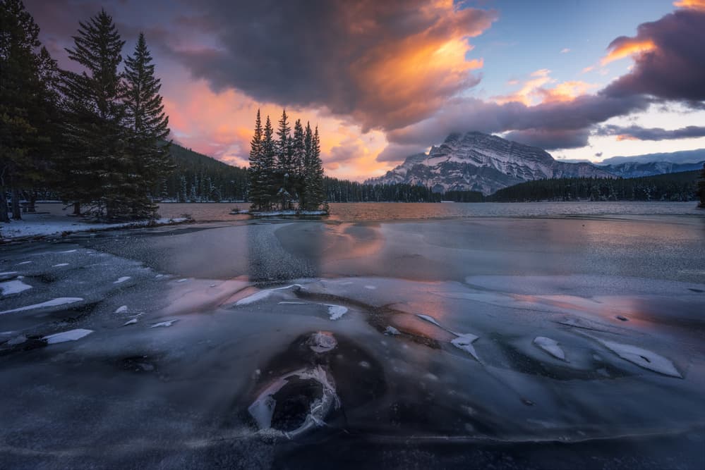 Winter Mountain Lake Sunrise by David Martin Castan — canvas wall art