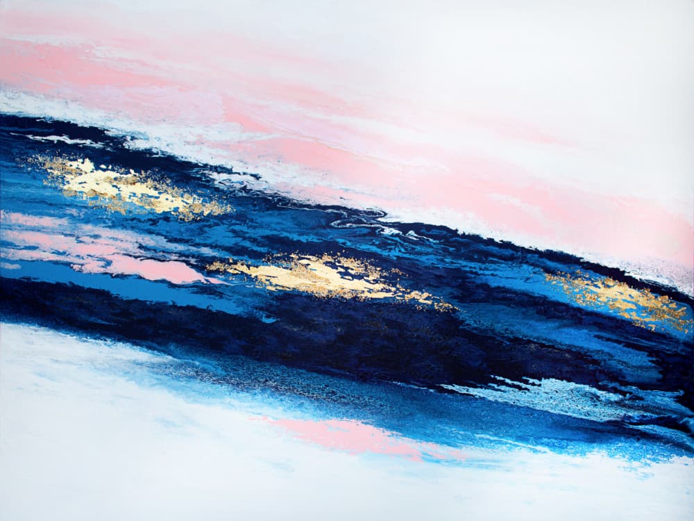 Blue Pink Gold Abstract by Alyson Storms — canvas wall art