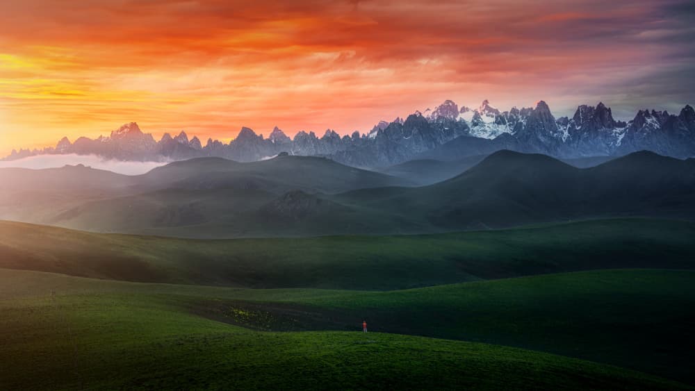 Vibrant Mountain Sunset by Yuan Cui — canvas wall art