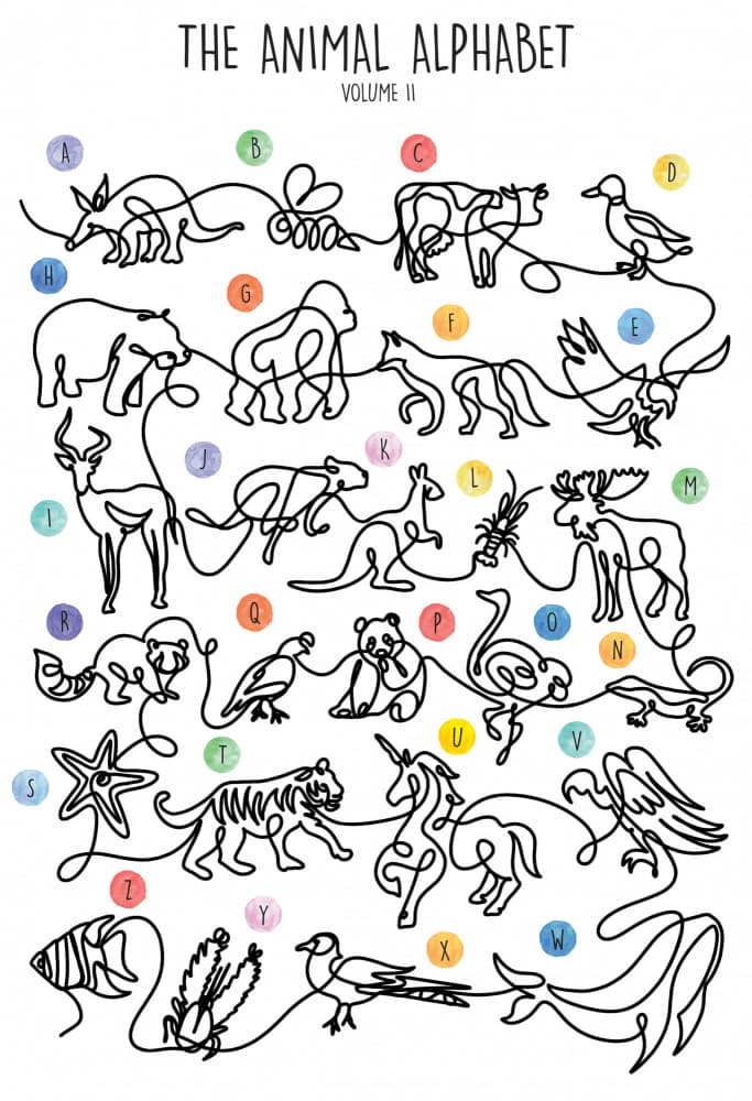 Animal Alphabet Line Art by Hanna Lee Tidd — canvas wall art