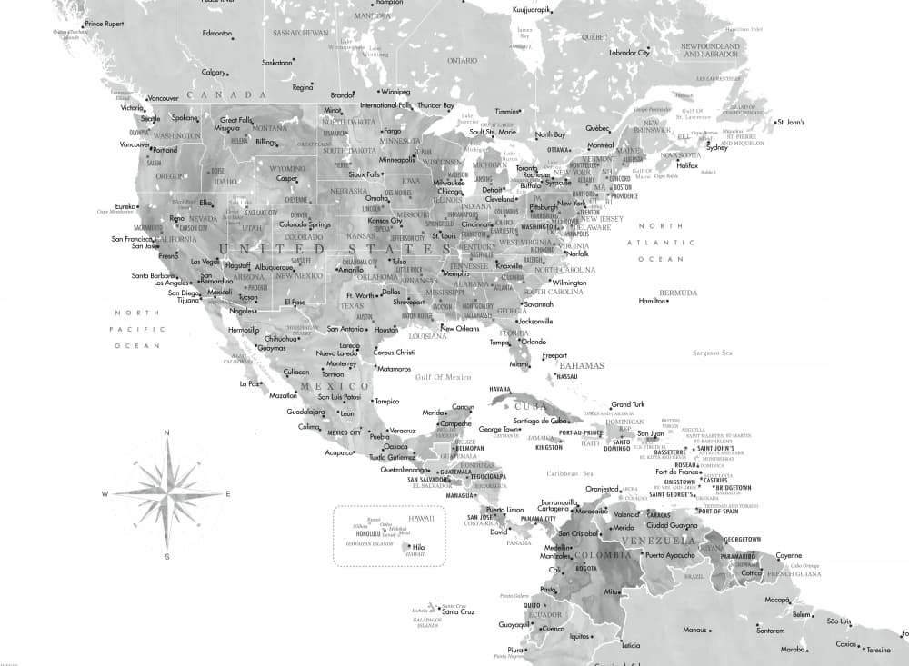 North America Caribbean Map by Rosana Laiz Blursbyai — canvas wall art