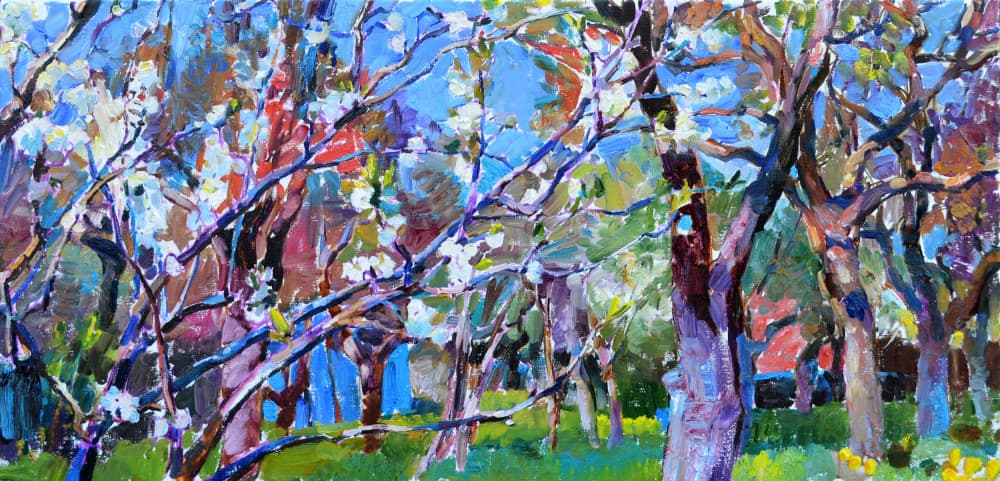 Spring Forest Scene With Blossoming Trees by Andrii Kutsachenko — canvas wall art