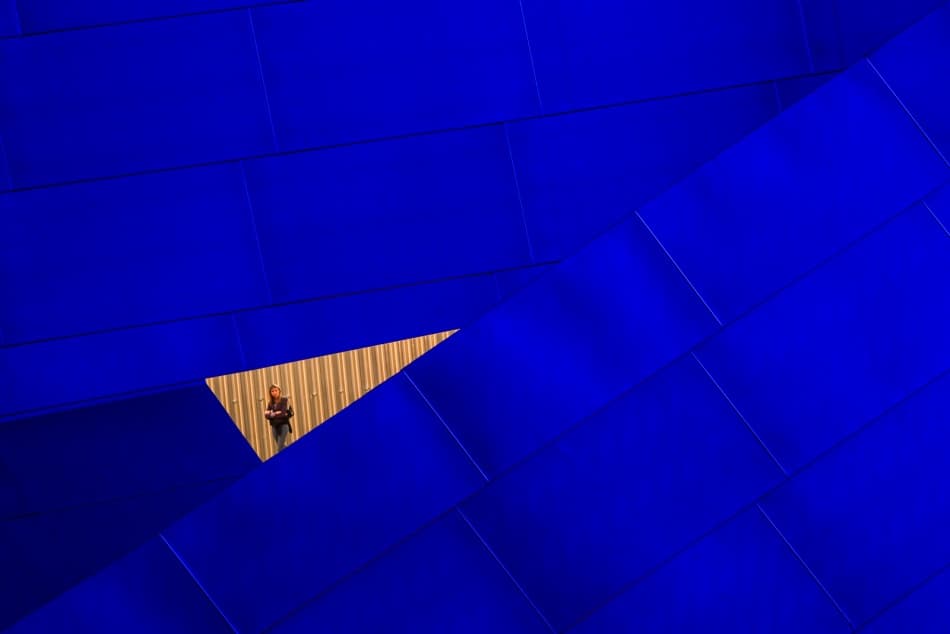 Woman in Blue Geometry by John Fan — canvas wall art