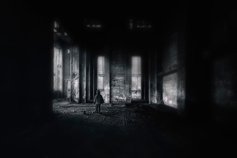 Lost Child Dark Building by Wim Schuurmans — canvas wall art