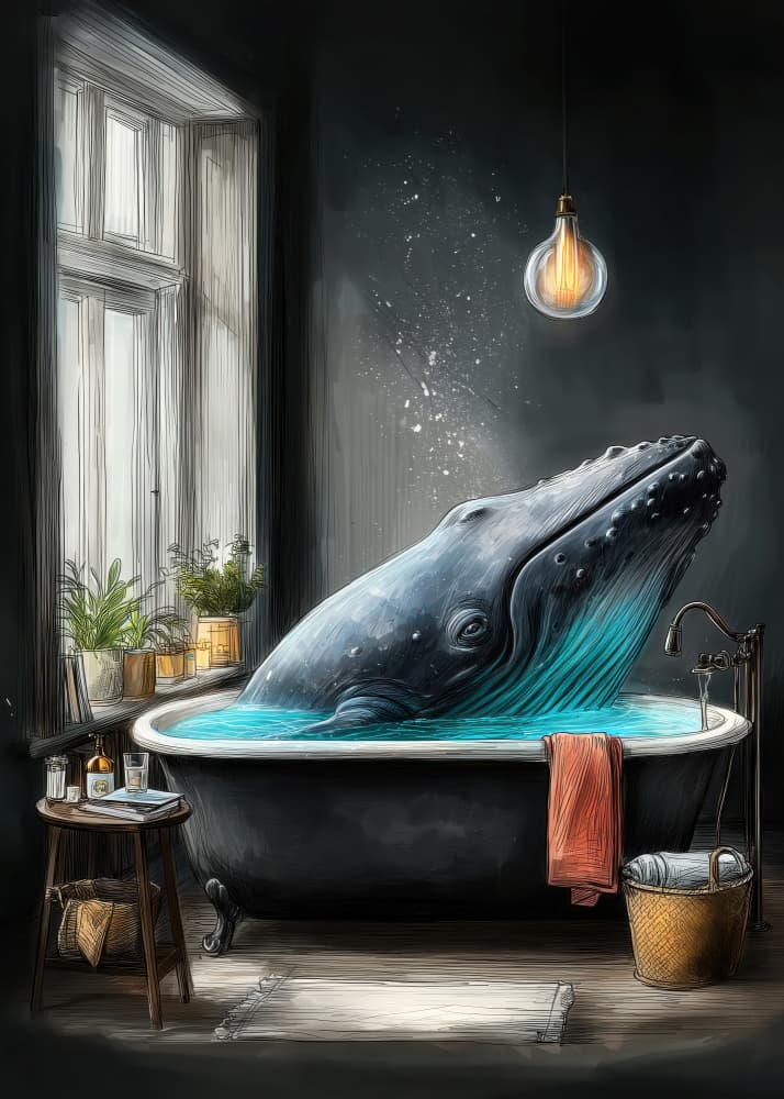 Whimsical Whale Bath by Justyna Jaszke — canvas wall art