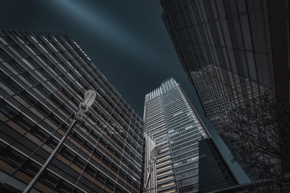 Modern City Upward View by Tomoshi Hara — canvas wall art