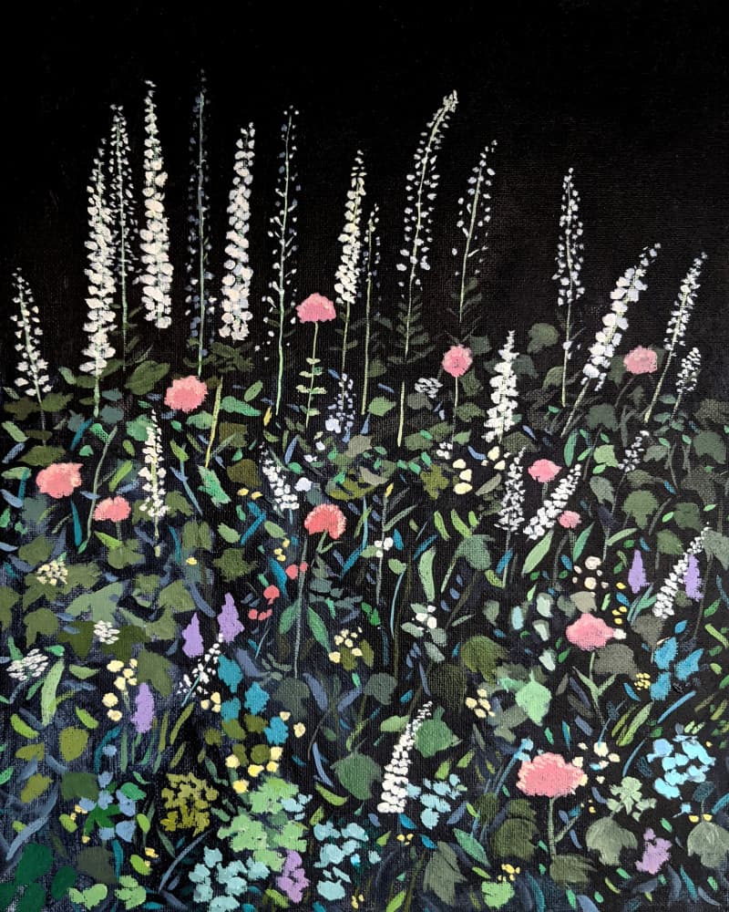 Night Garden Blooms by Claire Whitehead — canvas wall art