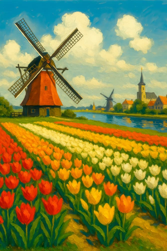 Tulip Dreams and Windmills by Taudalpoi — canvas wall art
