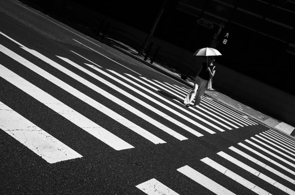 Monochrome Crosswalk Stroll by Swen MUN — canvas wall art