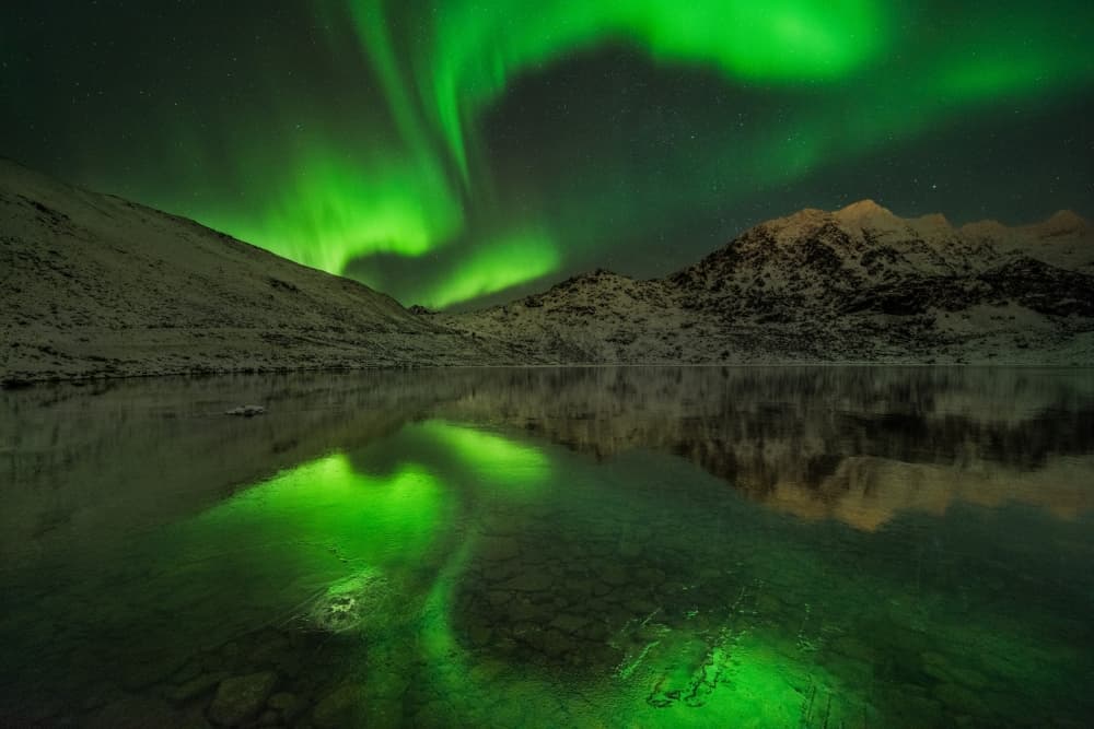 Northern Lights Lake Reflection by Raymond Hoffmann — canvas wall art