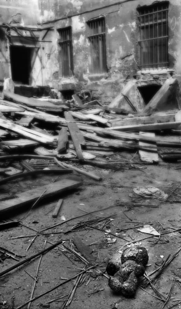 Abandoned Teddy Amidst Ruins by Jacek Stefan — canvas wall art