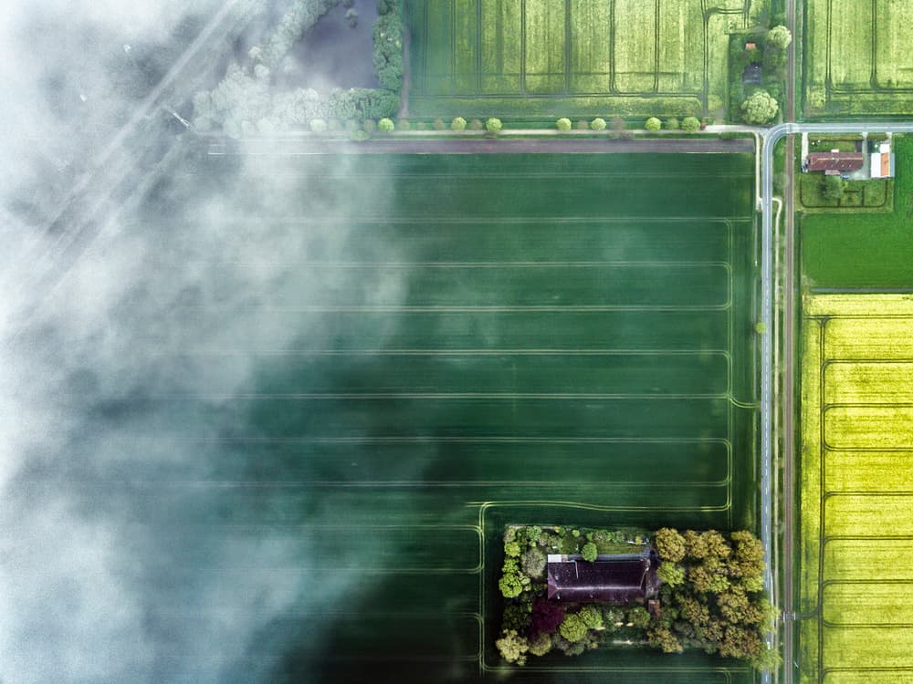Misty Farm Fields Aerial by Zhou Chengzhou — canvas wall art