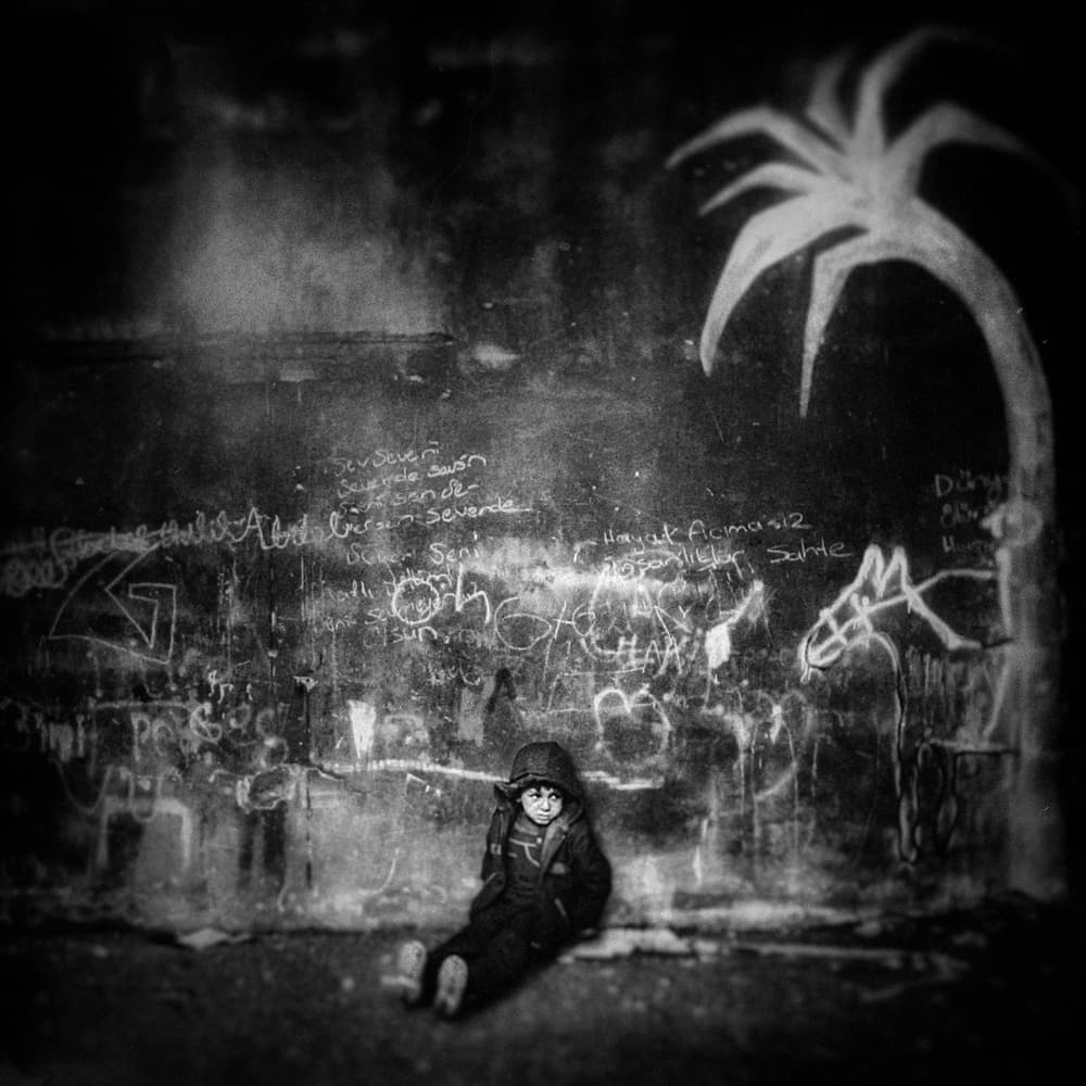 Pensive Child Graffiti Wall by Holger Droste — canvas wall art