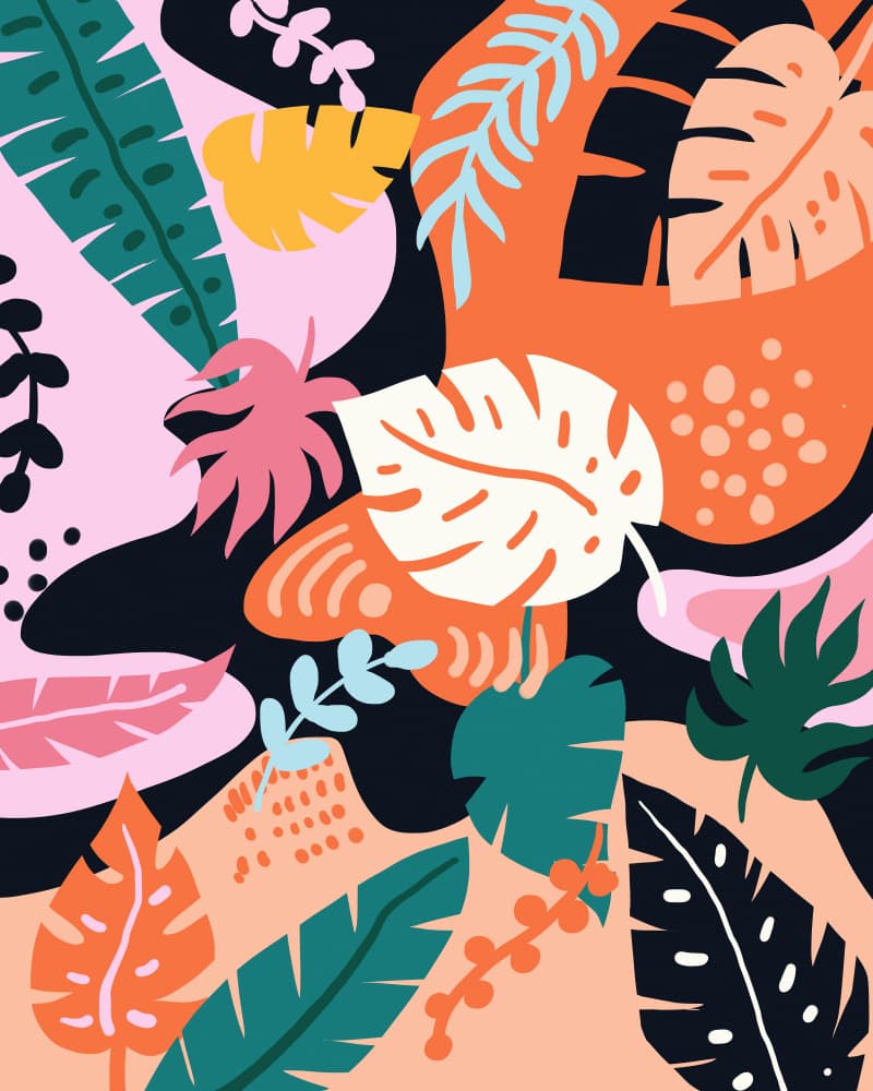 Vibrant Jungle Leaves by Uma Gokhale — canvas wall art