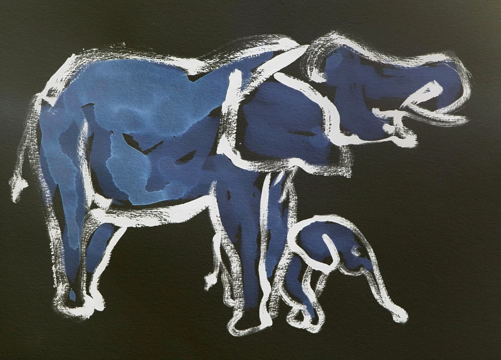 Blue Elephant Family by Santhosh ch — canvas wall art