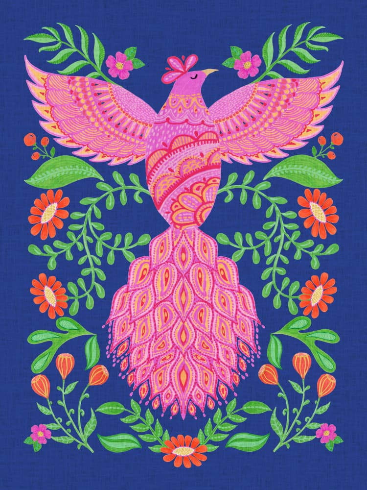 Pink Phoenix Folk Art by Suchi Deb — canvas wall art