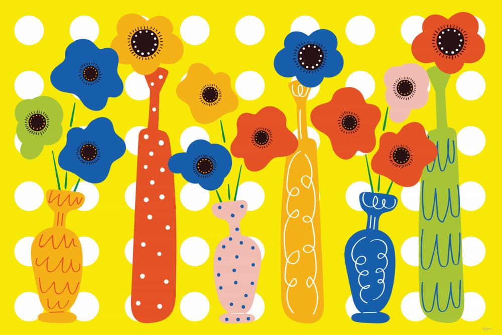 Vibrant Polka Dot Flowers by Sue Skellern — canvas wall art