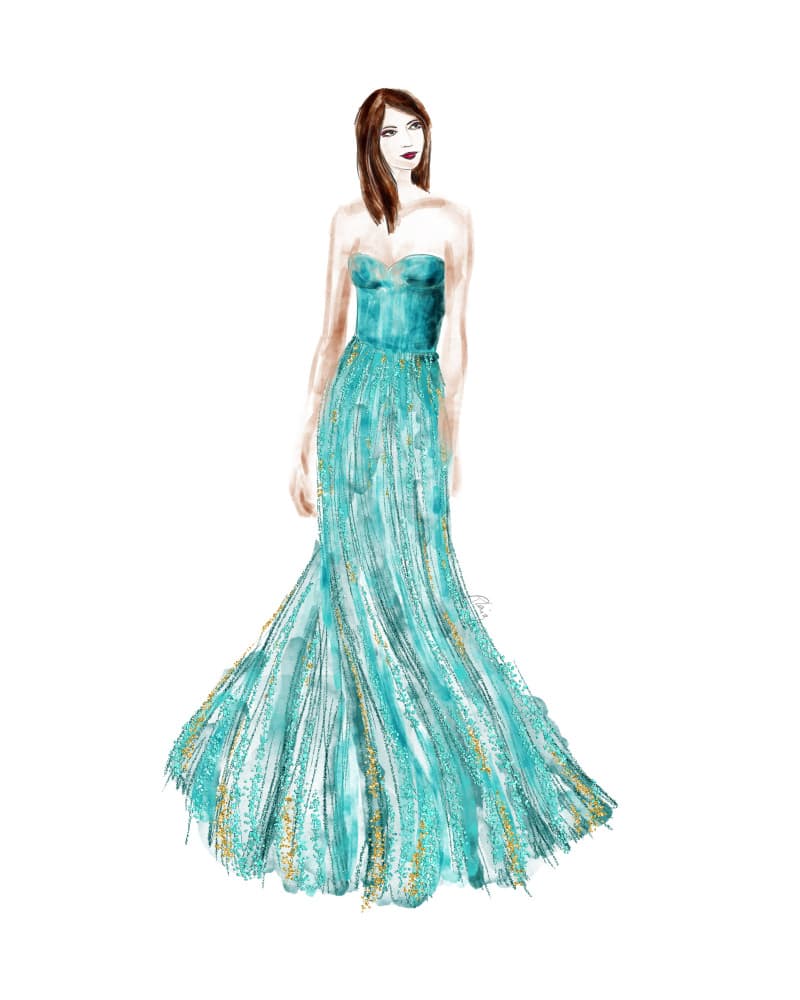 Chic Turquoise Evening Gown by Rosana Laiz Blursbyai — canvas wall art